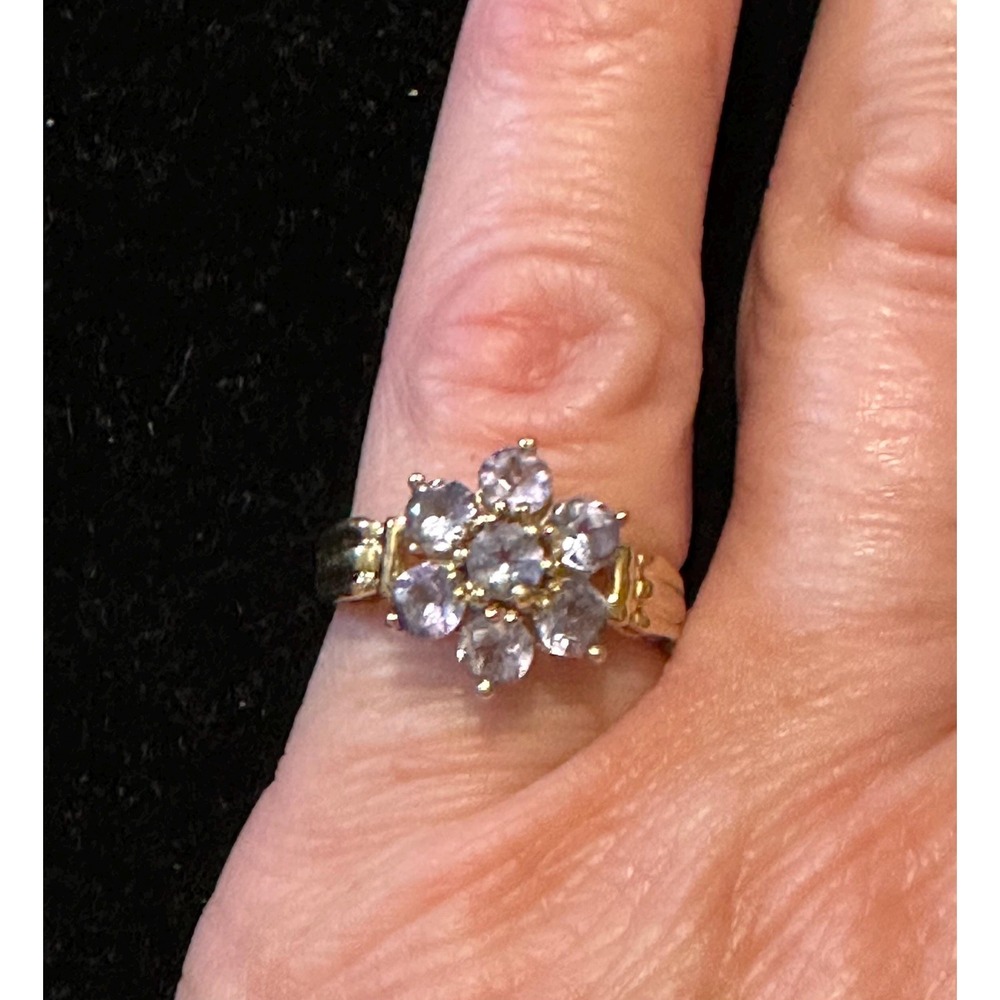 14k Solid Gold & Tanzanite Cluster Flower Ring Sz 5.5